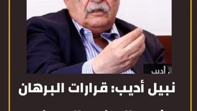 نبيل أديب : قرارات البرهان بخروج المكون العسكري تصب في اتجاه أنهاء الأزمة. 5 المسار نيوز نبيل أديب : قرارات البرهان بخروج المكون العسكري تصب في اتجاه أنهاء الأزمة.