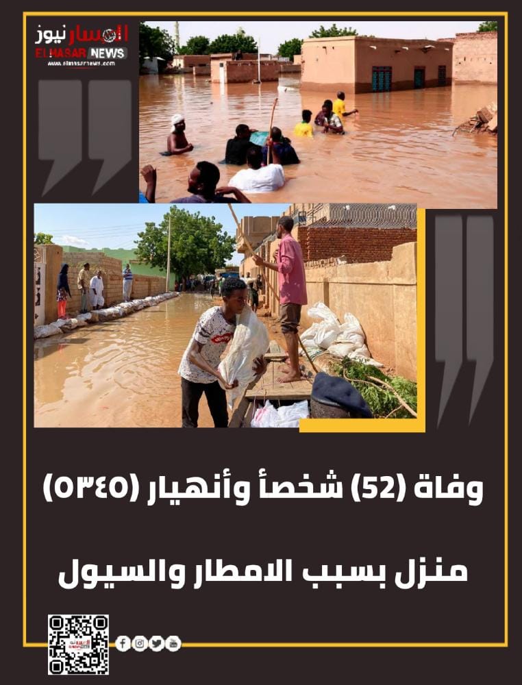وفاة (52) شخصأ وأنهيار (٥٣٤٥) منزل بسبب الامطار والسيول 1 المسار نيوز وفاة (52) شخصأ وأنهيار (٥٣٤٥) منزل بسبب الامطار والسيول