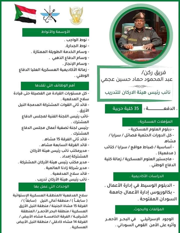 السيرة الذاتية لنائب رئيس هيئة الأركان للتدريب .<br>الفريق ركن / عبد المحمود حماد حسين عجمي . 1 المسار نيوز السيرة الذاتية لنائب رئيس هيئة الأركان للتدريب .<br>الفريق ركن / عبد المحمود حماد حسين عجمي .